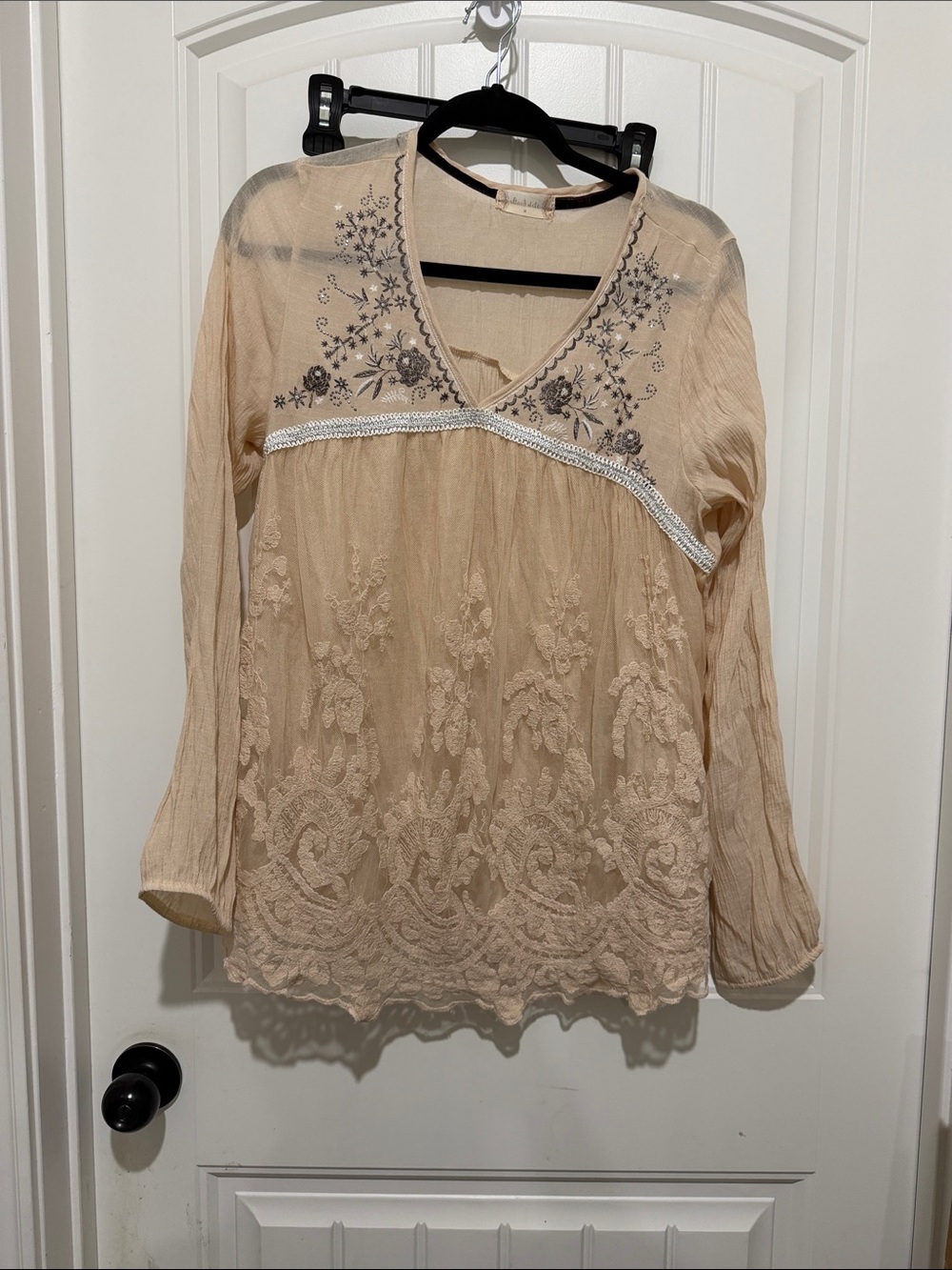 Altar'd State Beige Embroidered V-Neck Tunic